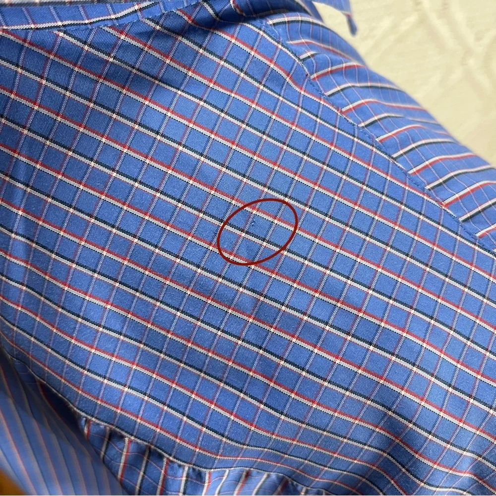 SILKINA‎ | Button Down Men's Dress Shirt Checkered Print Blue 42cm
